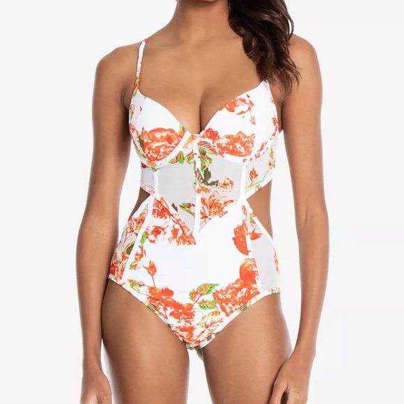 RACHEL Rachel Roy Mesh Insert Floral One-Piece Swimsuit - Picture 2 of 2